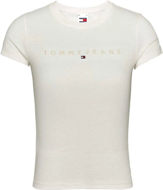 Tommy Jeans Slim Tonal Linear T-shirt Met Korte Mouwen Beige XS Vrouw