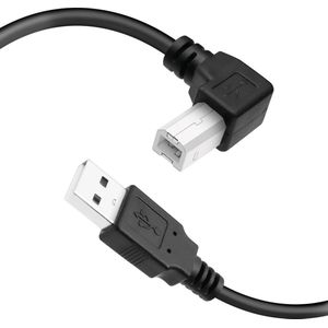 Kabel – 1,5M USB Printerkabel, 90 Graden USB 2.0 A Male naar B Male, Printer Scanner USB B Kabelkoord met 480Mbps Hoge Snelheid Printen, Zwart (Linkse Hoek)