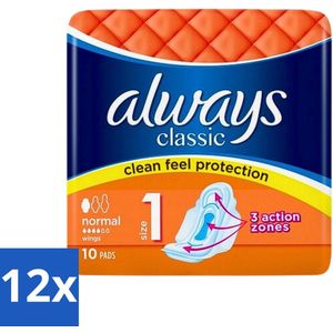 Always Classic - Maandverband - Normaal met Vleugels - 10 Maandverbandjes - Voordeelverpakking - 12 stuks