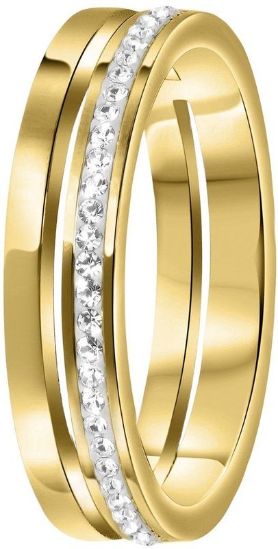 Lucardi Dames Ring - Goldplated - 2 Rijen Kristal - Staal - Goudkleurig