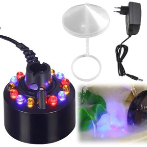 Ultrasone nevelmachine 350 ml/uur met witte afneembare spatbescherming - Mini-mistmachine met 12 lampen voor waterfontein vijver pot rotstuin feestdagen feesten