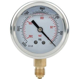 Oliegevulde Manometer TS-PGG604-200bar Y60 - Radiaal, Roestvrij Staal, Messing Verbinding - 0-200Bar 0-3000PSI