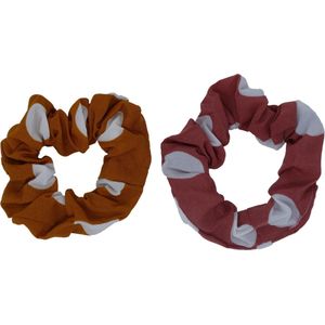 Jessidress Scrunchies met stippen motief Haar elastieken set - Bruin/Roze