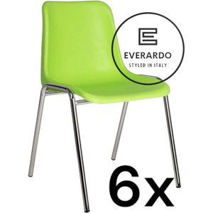 King of Chairs -set van 6- model KoC Everardo lime met verchroomd onderstel. Kantinestoel stapelstoel kuipstoel vergaderstoel tuinstoel kantine stoel stapel kantinestoelen stapelstoelen kuipstoelen stapelbare keukenstoel Helene eetkamerstoel