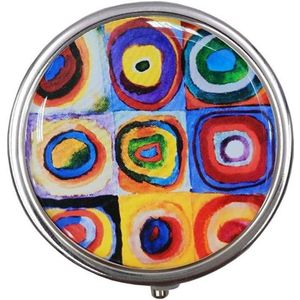 Draagbare Ronde Metalen Pil Box Case - Compact 3 Compartimenten Negen Grid Kleur Cirkel