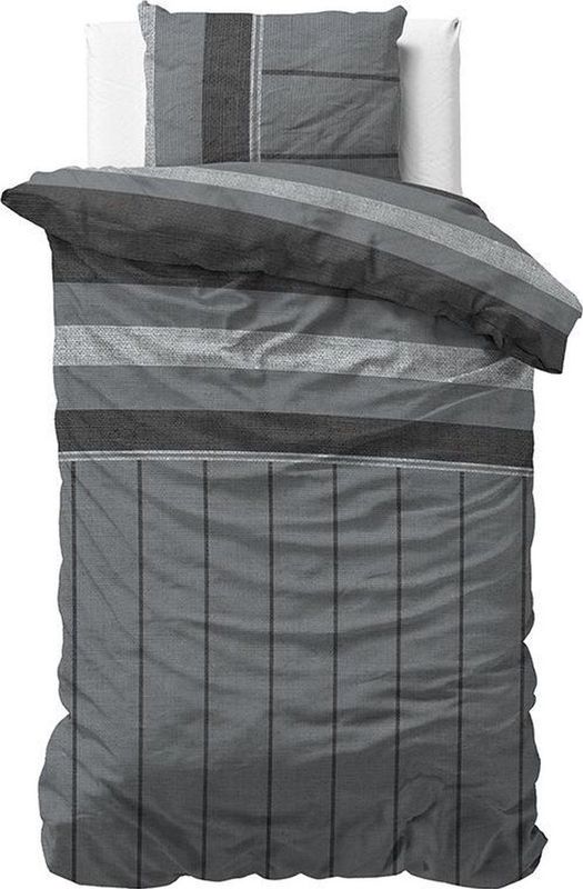 Sleeptime Flanel Kees - Dekbedovertrek - Eenpersoons - 140x200/220 + 1 kussensloop 60x70 - Antraciet
