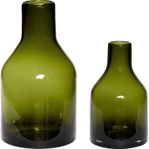 HÜBSCH INTERIOR - Set vazen van groen glas - Ø15xh26 en Ø20xh36 cm