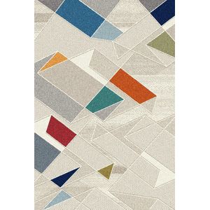 Geometrisch vloerkleed - 160x230cm - Blauw/Rood - Modern - Wol- Woonkamer - Kantoor - Laagpolig - Carpet