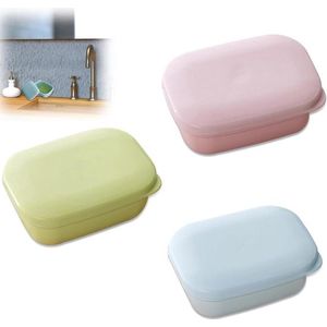 Zeepdoosje met deksel draagbaar reiszeepbakje-double layer-zeephouder-afneembaar-geen lekkage-groen-blauw-roze zeepdoosje met deksel
