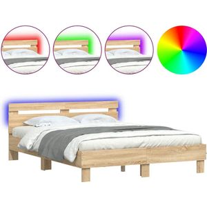 vidaXL - Bedframe - met - hoofdeinde - en - LED - sonoma - eikenkleurigx200 - cm