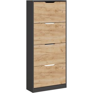 Vicco Luca Schoenenkantelaar – 59 x 137 cm met 4 compartimenten Antraciet/gouden eik