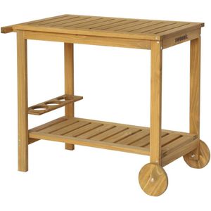 sweeek - 95 cm houten keukentrolley met wielen en handvat, natuurlijk hout, l 95 x b 47 x h 74cm