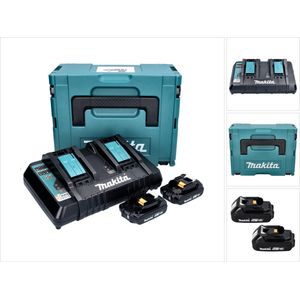 Makita Power Source Kit 18 V met 2x BL 1820 B 2.0 Ah accu ( 2x 197254-9 ) + DC 18 RD dubbele snellader ( 196933-6 ) + Makpac