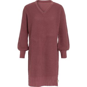 Knit Factory Robin Dames Jurk - Gebreide Trui Jurk - Wollen jurk - Herfst- & winterjurk - Wijde jurk - V-hals - Stone Red - 36/38 - Knielengte