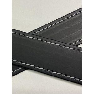 DriesjesⓇ – planken dragers – plankendragers – leder – zwart – set - 90x3,5cm – Wit door gestikt