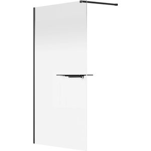 Vente-unique Italiaanse douchewand mist met handdoekhouder en plankjes - 120 x 200 cm - Mat zwart - POMARO L 120 cm x H 200 cm x D 0.6 cm