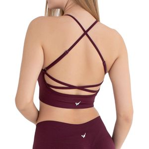 Sportbeha met spaghettibandjes en gekruiste rug –Uitneembare pads - Sporttop - Sportkleding - Bordeaux - Maat M/L