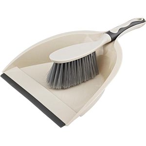 Schop en bezem set - Veegschep met handveger en schep voor het reinigen en verwijderen van kruimels - Geschikt voor banken, meubels, tafels en auto-interieur (beige)