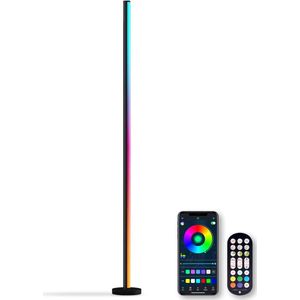 Wellwerks Staande ledlamp, woonkamer, dimbare afstandsbediening, 10 W, dimbaar, app-gestuurd, met muziek-sync-timer, led-vloerlamp, moderne RGB-kleurveranderende vloerlamp, brede [Energieklasse F]