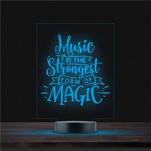 Led Lamp Met Gravering - RGB 7 Kleuren - Music Is The Strongest Form Of Magic