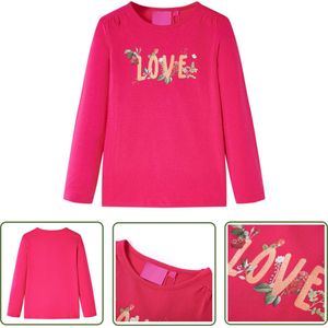 vidaXL Meisjeshemd - Kinderhemd - Kindershirt met lange mouwen 104 felroze - Langmouwig Hemd - Rozepunt - Liefdeprint