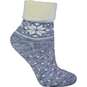 Sock Snob -Dames wollen bedsokken met fairisle-ontwerp - Lounge sokken - 37-42 - Grijs met kerstmotief