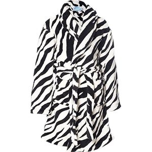 Kinderbadjas zebra print �– 100% flanel fleece – badjas kind zwart/wit – Badrock kindermodel – fleecebadjas kind  maat S(5-6jaar) - 110/116