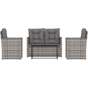 VidaXL 4-Delige Loungeset met Kussens - Poly Rattan Grijs