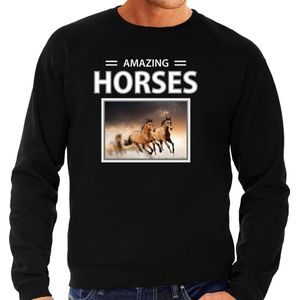 Dieren foto sweater Bruin paard - zwart - heren - amazing horses - cadeau trui Bruine paarden liefhebber L