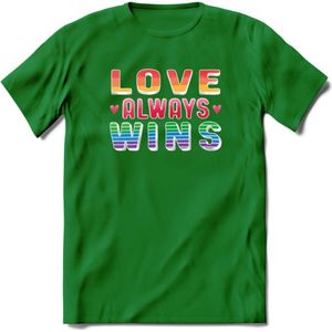 Love Wins | Pride T-Shirt | Grappig LHBTIQ+ / LGBTQ / Gay / Homo / Lesbi Cadeau Shirt | Dames - Heren - Unisex | Tshirt Kleding Kado | - Donker Groen - XXL