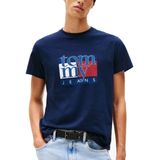 Tommy Jeans - T-shirt - Blauw - Ronde Hals - Normale Pasvorm - Kwartmouw