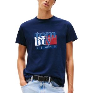 Tommy Jeans - T-shirt - Blauw - Ronde Hals - Normale Pasvorm - Kwartmouw