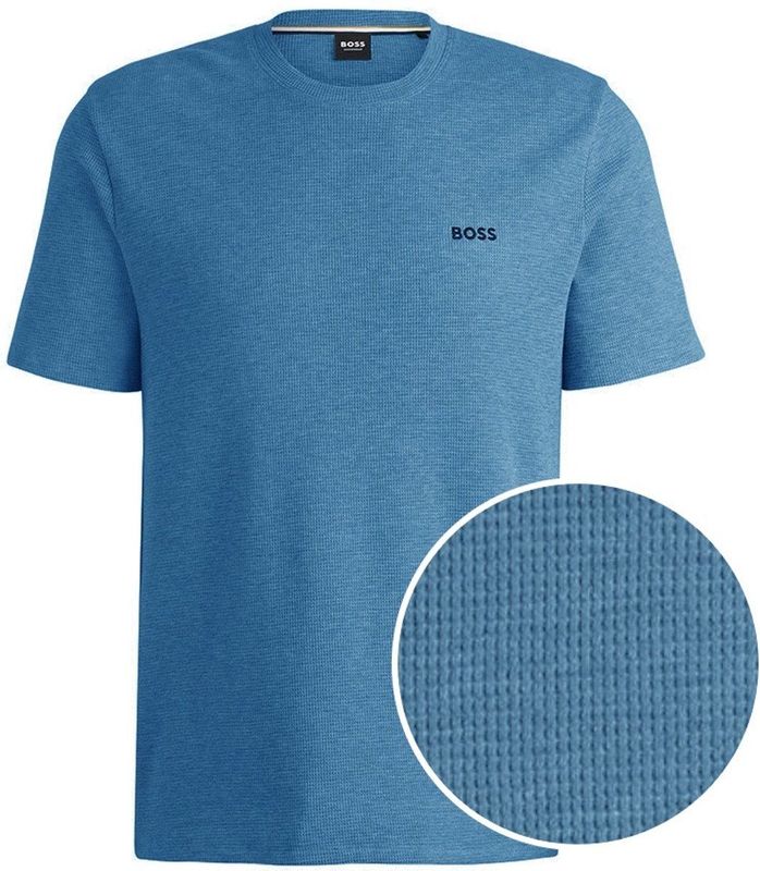BOSS - O-hals Shirt - Blauw - Regular Fit - Korte Mouwen - Mini Logo