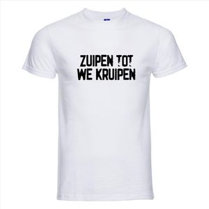 T-shirt Zuipen tot we kruipen | Festival | wit | Maat XXXL