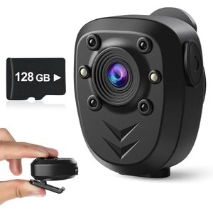 Mini Camera 1080P - 128GB Intern Geheugen - Infrarood Nachtzicht - 6u Opname - Cyclische Opname - 360 graden draaibare klem - Voor Binnen & Buiten - Incl. Oplaadkabel