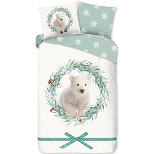 Good Morning - Kinderdekbedovertrek - Ecru - IJsbeer - 140x200/220 cm - Katoen Flanel