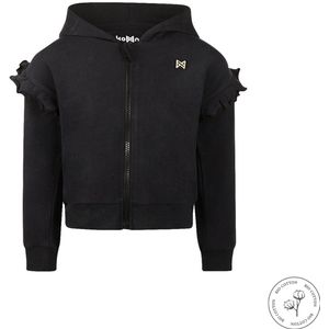 Koko Noko - Bio Cotton - Sweater met rits dropped shoulder met roesjes - Black - Maat 92