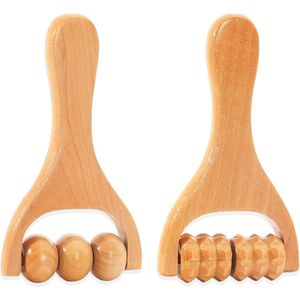 2 stuks - Massagerol - houten massage rollers - rugmassage roller - hoofdmassage roller - massageapparaat - hulpmiddel voor het verlichten van cellulitis, spieren en buikpijn - voor thuis, op reis of in de sportschool - 15*8 cm - bruin