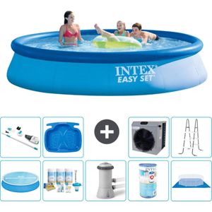 Intex Rond Opblaasbaar Easy Set Zwembad - 396 x 84 cm - Blauw - Inclusief Solarzeil - Onderhoudspakket - Zwembadfilterpomp - Filter - Grondzeil - Stofzuiger - Ladder - Voetenbad - Warmtepomp