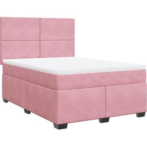 vidaXL - Boxspring - met - matras - fluweel - roze - 140x190 - cm