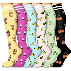 6-pack Interessante patronen koperen compressiekousen voor de bloedsomloop van vrouwen en mannen - beste ondersteuning voor hardlopen, verpleging en sport (S-M)