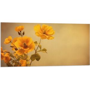 Vlag - Oranje Boterbloemen bij Licht Bruine Achtergrond - 100x50 cm Foto op Polyester Vlag