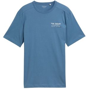 TOM TAILOR - Shirt - Blauw/Wit - Ronde Hals - Kwartmouw