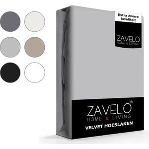 Zavelo Flanel Velvet Hoeslaken Grijs - Lits-jumeaux (180x200 cm) - 100% Velvet - Super Zacht - Hoge 30cm Hoek