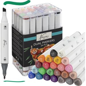 Nassau Fine Art Twinmarkers 24 stuks voor volwassenen en kinderen | Alcohol Stiften | Triangel vorm | Handig In Gebruik | Markeerstiften