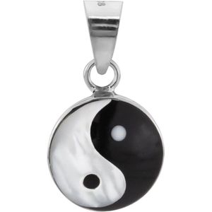 Zilveren hanger, yin en yang van parelmoer