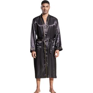 Nivard Satijnen Badjas Heren - Kimono - Kamerjas - Satijn - Ochtendjas - Pyjama - Zwart - Maat L