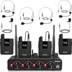 UHF Microfoon Draadloze Set 4 Bodypack Zender Koptelefoon Lavalier Draadloos Microfoonsysteem 4x5 Frequenties 60m Bereik Zang Karaoke Kerk DJ PA Systeem LuidsprekerTW364