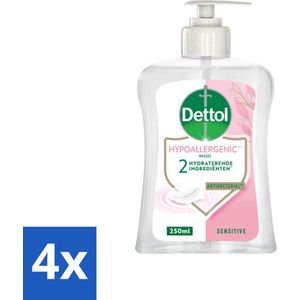 4 x Dettol - Handzeep - Hypoallergenic - Gevoelige Huid - 250 ml - Handzeep - Hypoallergeen - Gevoelige Huid - Antibacterieel - Dermatologisch Getest