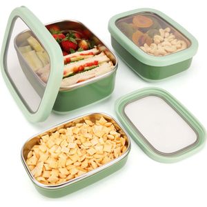 Belle Vous (3 Pak) Roestvrij Stalen Voedsel Containers met Antislip Buitenkant - BPA-vrij Bento Lunch Opslag Doosjes - Magnetron/Vaatwasser & Diepvries Bestendig